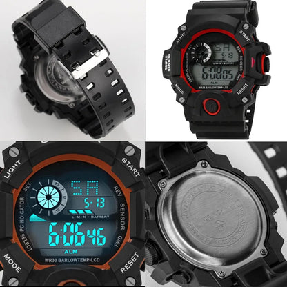 Fashion Men's Watch Sports Electronic Wristwatch Large dial Multifunctional Waterproof Luminous Alarm Kids Male's Military Wa