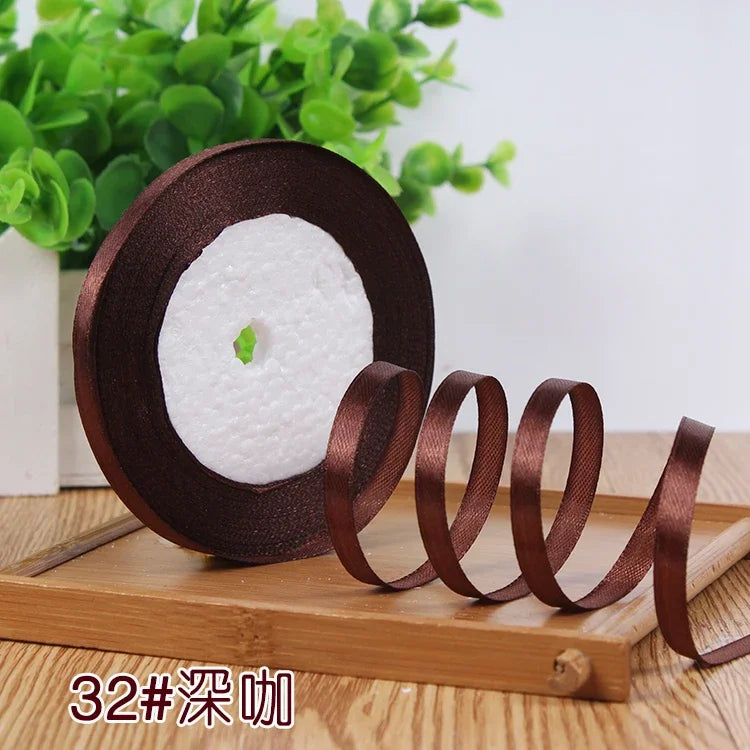New (25 Yards/lot) 1/4''6mm Single Face Silk Satin Ribbon Wedding Decorative Ribbons Christmas Gift Wrap DIY Handmade Materia