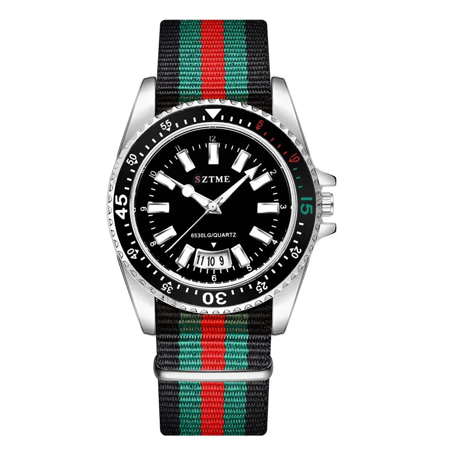 New fashionable men's nylon strap calendar watch, luxurious and simple business men's and women's night light quartz watch - 