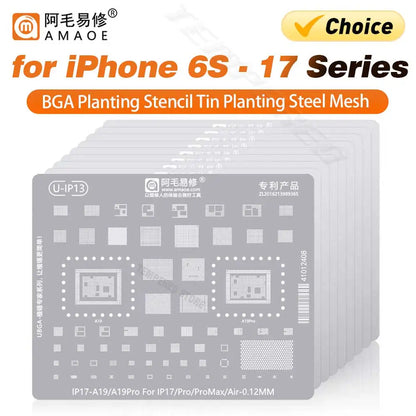 Amaoe BGA Reballing Stencil Template For iPhone 17 16 15 14 13 12 11 Pro Max XSMax 8 7P 7 6 A18 Tin Planting Soldering Net to