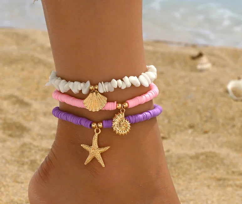 Beach Bead Anklet for Women Jewelry Retro Fashion Beads Stone Pendant Ankle Chain