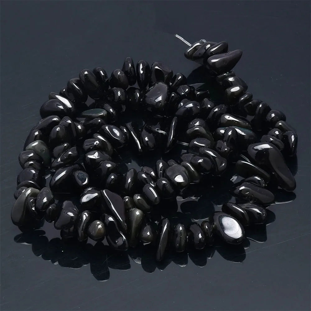 16 inch Natural Stone Beads Chips Beads 5-8mm Irregular Crystal Agate Gravel Beads Diy Bracelet For Jewelly HK058 - obsidian