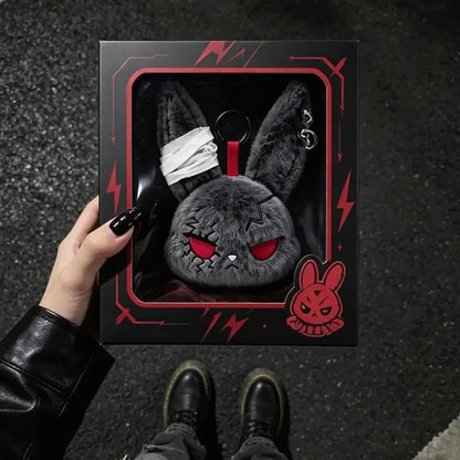Hot Gothic Bunny Plush Keychain RabbitBag Charm with Bandage Desian Kawaii Key Ring Pendant Car Bag Ornament Gift To