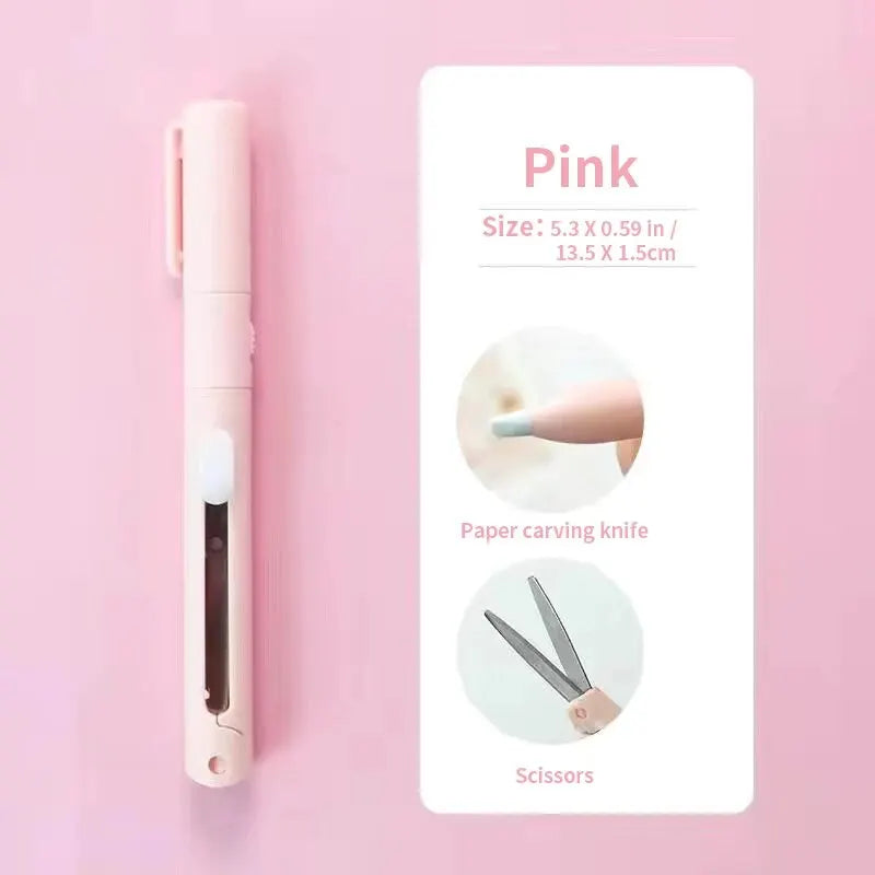 1pc Mini Portable Scissors Paper Cutter Knife 2 In 1 Multifunctional Pocket Pen Shape Scrapbooking Carving Cutting Art Tools 