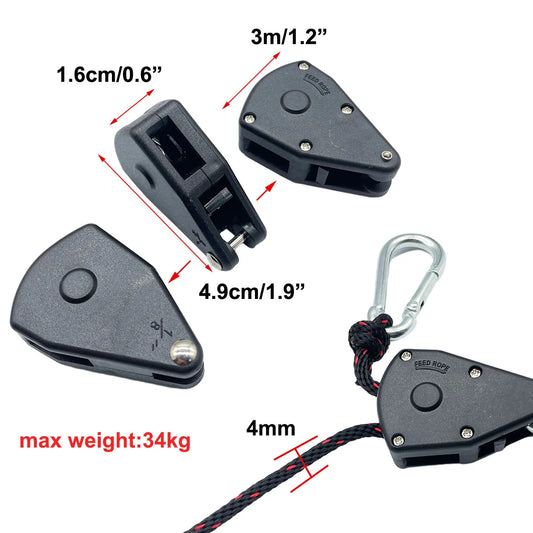 4mm Camping Tent Tie Down Rope Tightener Fastening Pulley Ratchet Hangers Awning Rope Hook Canopy Buckle Rope Tightening Tool