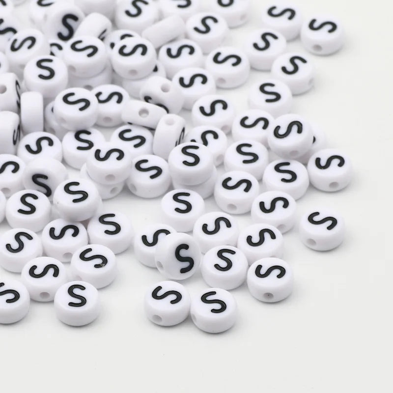 50/100pcs/lot 7x4mm White Round A-Z Alphabet Letter Acrylic Loose Spacer Beads for Jewelry Making Diy Bracelet Accessories