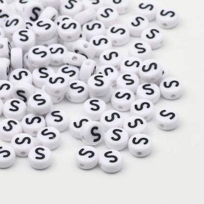 50/100pcs/lot 7x4mm White Round A-Z Alphabet Letter Acrylic Loose Spacer Beads for Jewelry Making Diy Bracelet Accessories
