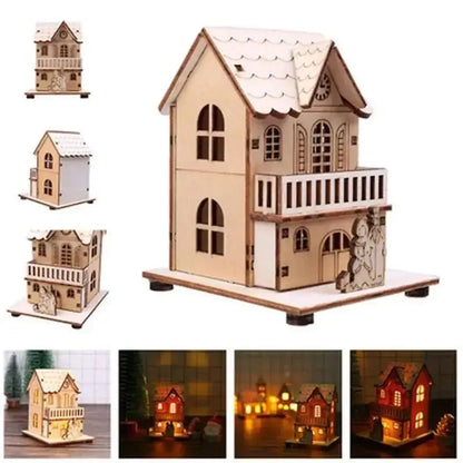 Christmas LED Light Wooden House Luminous Cabin Merry Christmas Decorations For Home DIY Xmas Tree Ornaments Kids Gift New Ye