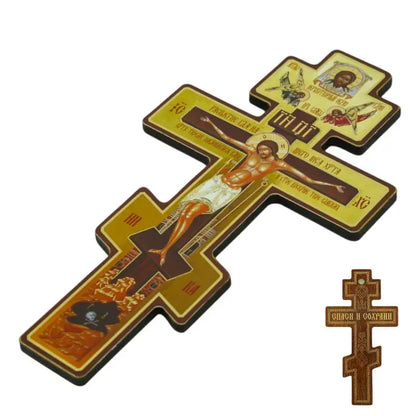 Wall Crucifix Ornament Double-Sided Wooden Byzantine Crucifix Jesus Christian Church Praying Decoration Religious Wall Hangin