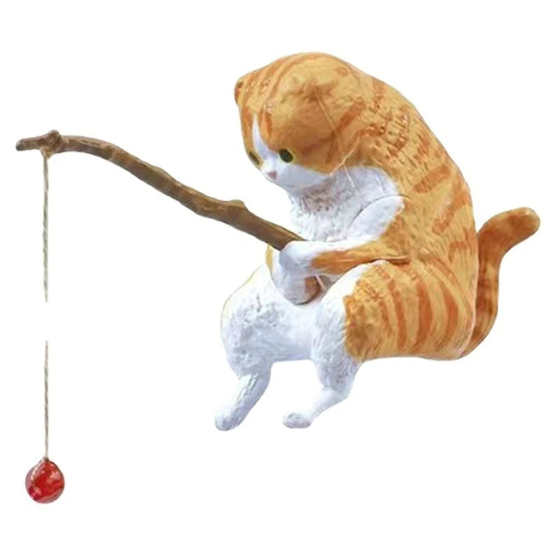 Fishing Cat Ornaments Fish Landscaping Aquarium Decoration Mini Cat Statue Fish Accessories Household Supplies
