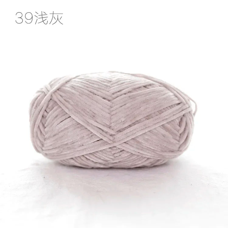 Pear Lustre Chenille Yarn 148Meters/Skein 2mm Thin Pleuche Wool Rope for Hand Crochet Dolls Shoes Materials - 39 light gray