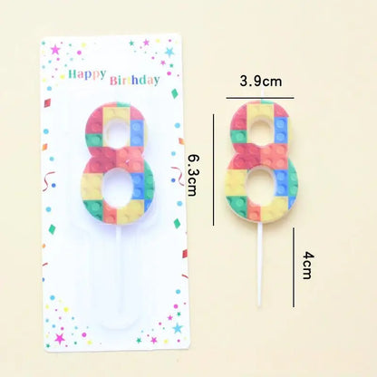 New Building Block Number 0-9 Candle 1PC Color Building Block Shaped Digital Candle Cake Decoration Birthday Baking Decor Plu