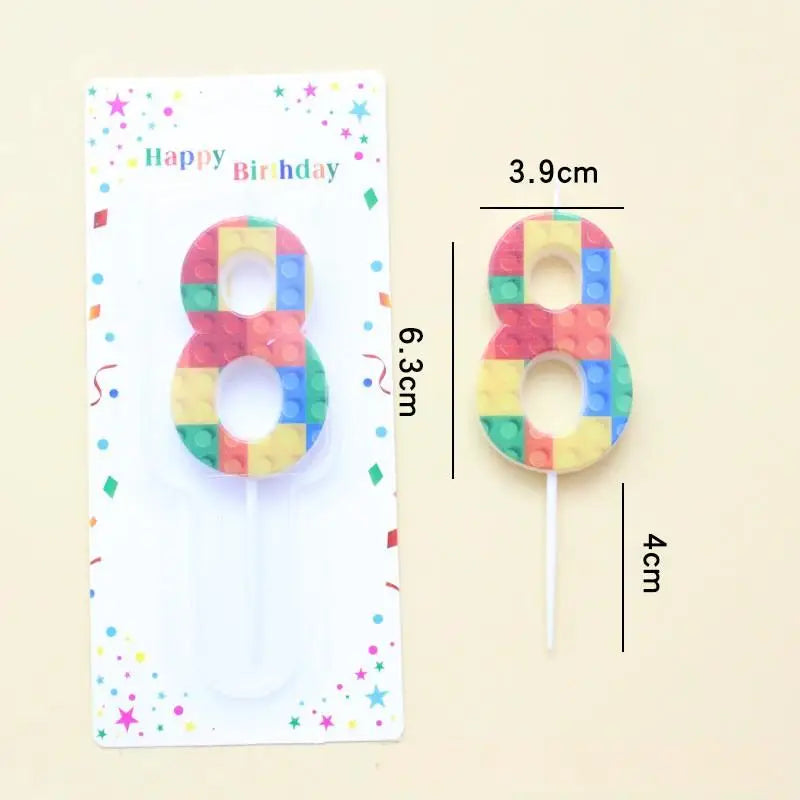 New Building Block Number 0-9 Candle 1PC Color Building Block Shaped Digital Candle Cake Decoration Birthday Baking Decor Plu