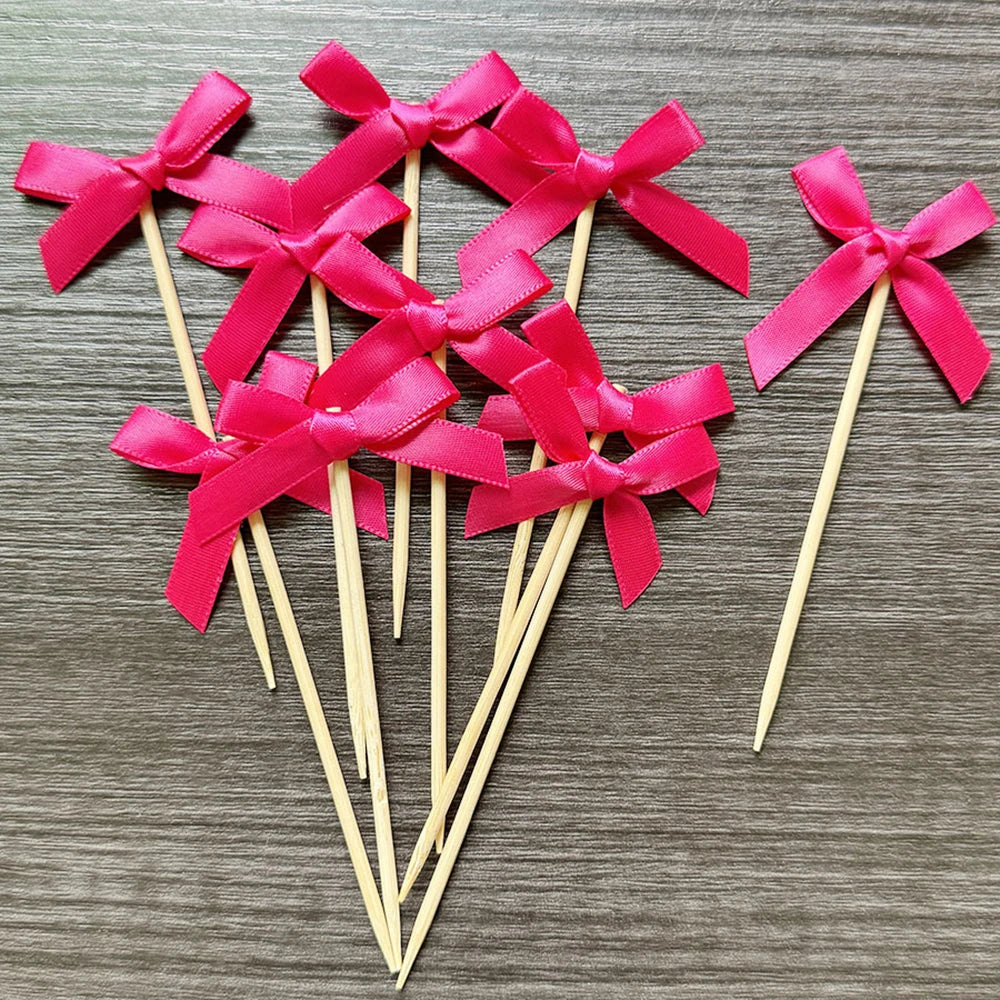 10pcs Pink Bow Cupcake Topper Pink Bow Birthday Decor Coquette Themed Party Decoration Bridal Shower Cake Topper Bow Party De