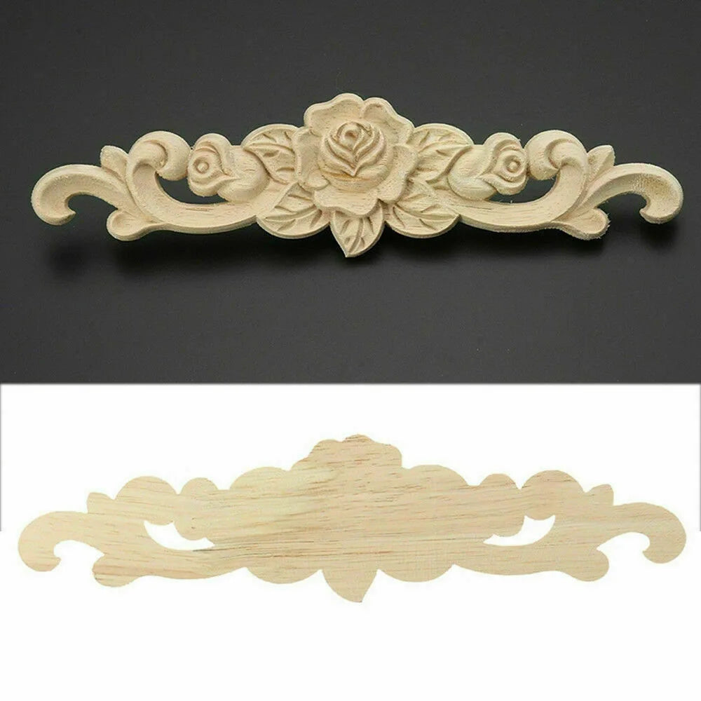 Natural Floral Wooden Carved Applique Wooden Figurines Crafts Corner Frame Appliques Frame Wall Door Furniture Woodcarving De