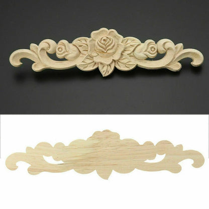 Natural Floral Wooden Carved Applique Wooden Figurines Crafts Corner Frame Appliques Frame Wall Door Furniture Woodcarving De