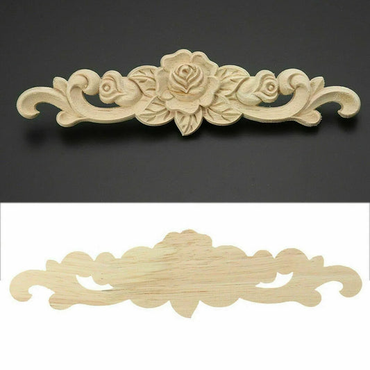 Natural Floral Wooden Carved Applique Wooden Figurines Crafts Corner Frame Appliques Frame Wall Door Furniture Woodcarving De