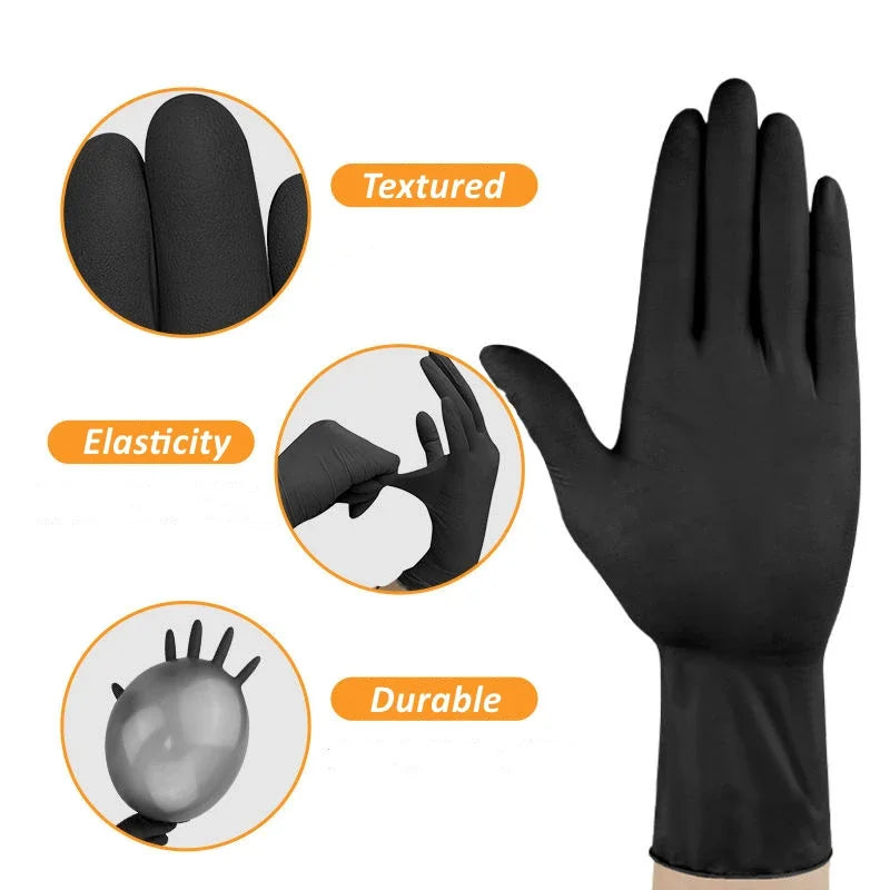 10/20/50/100PCS Black Nitrile Disposable Gloves for Work Latex Free Home Cleaning Glove Textured Mechanic Tattoo Hair Dye Bea