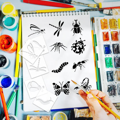 YOMDID 20pcs Insect Series Painting Hollow Out Stencils Reusable DIY Dragonfly, Bee, and other Insect Pattern Graffiti Templa