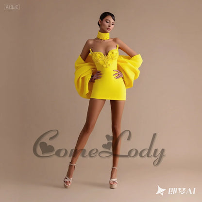 Comelody Fashionable Graduation Dresses for Weddings Appliques Sweetheart Sheath Mini Cape Prom Vestidos De Gala Customized