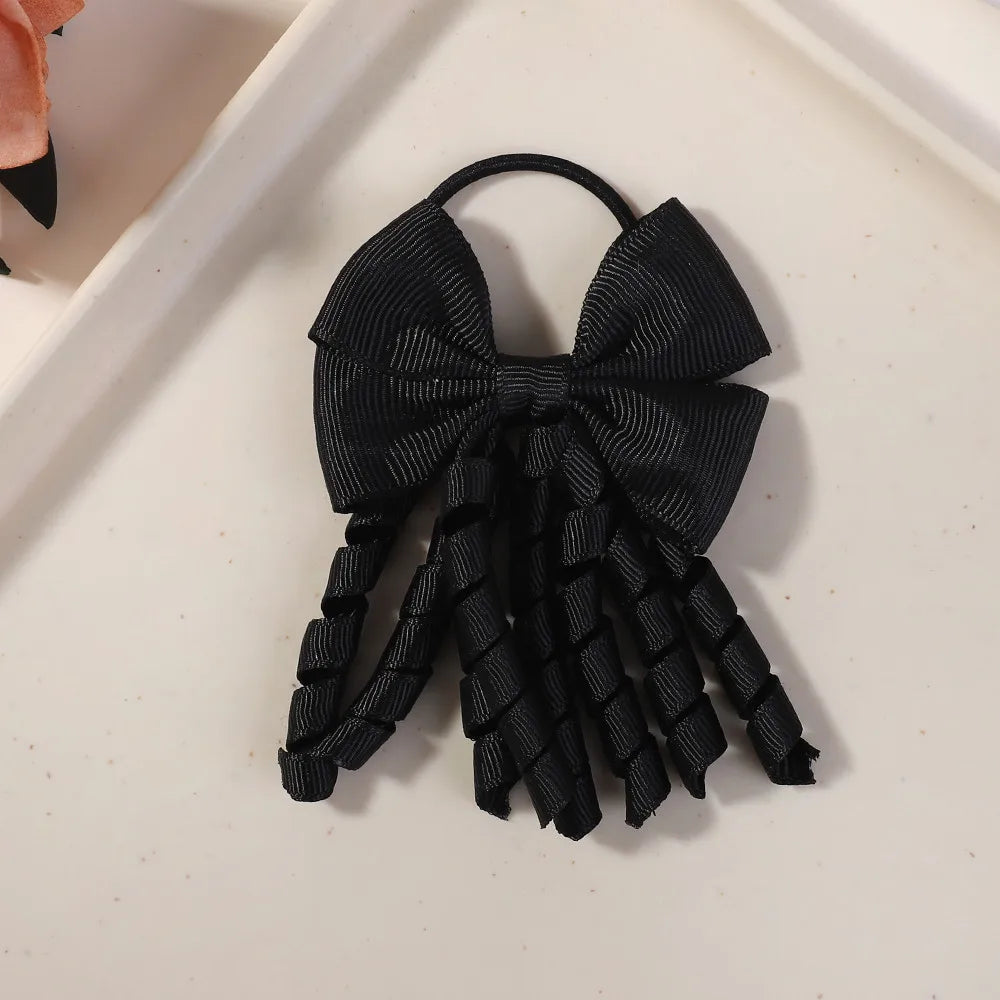 Baby Girls Back To School Ribbon Curly Hair Bow with Ties Rope Elastic Hairbands Kids Ponytail Holder Bowknot Hair Accessorie