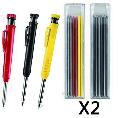 Solid Carpenter Pencil Set Woodworking Tools Mechanical Pencil 5 Colors Refill Construction Job Tools Carpentry Marking Scrib