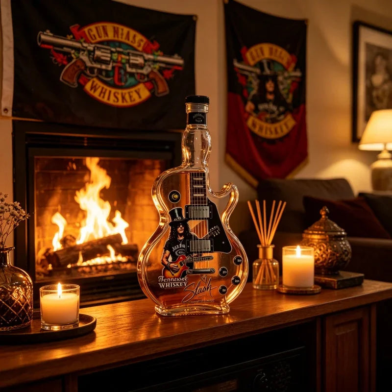 Retro Sunset Gradient Guitar Shaped Whiskey Bottle High Borosilicate Glass Vintage Rock Collectible Home Bar Decor Gift