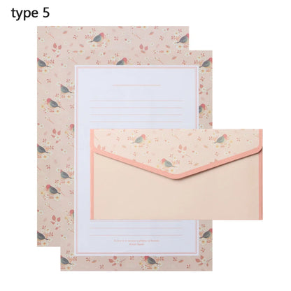 6Pcs Differrent Design Writing Paper With 3Pcs Envelopes Cartoon Pattern Vintage Floral Letter Stationery School Office Suppl