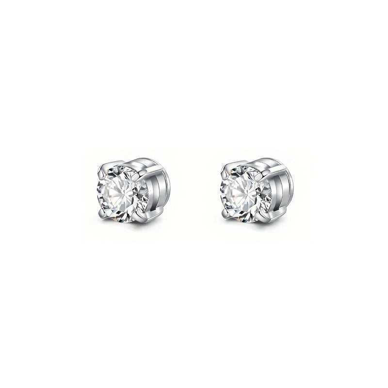 Set of man's magnetic earrings without punching ear clips,stainless steel personalized punk style women's ear studs - silver 