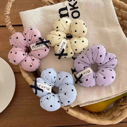 1PC Cute Flower - Shaped Hair Scrunchies for Kids, Heart - Printed Elastic Hair Ties, Sweet Hair Accessories for Girls