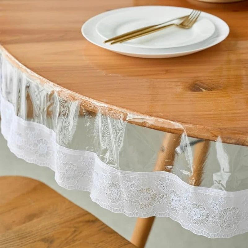 Elegant Round Tablecloth - PEVA with Surface, Odorless with Elegant Sewn Edges for Kitchen & Dining Decor, Thickness 0.13mm
