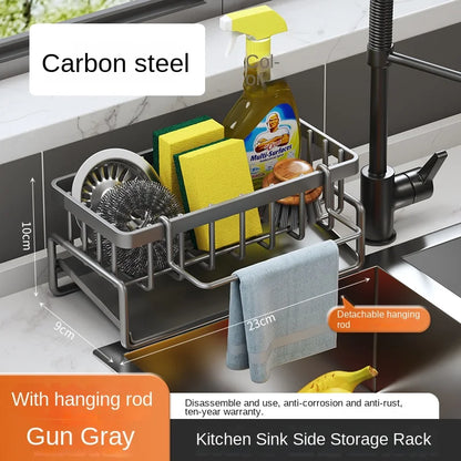 Kitchen stainless steel shelf, sponge drain rack, sink drainage rack, dishwashing supplies, dishcloth storage, drainage rack 
