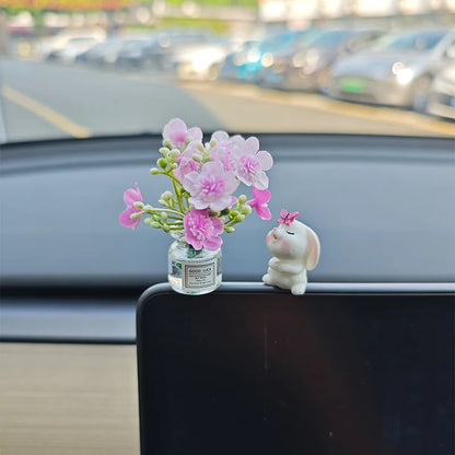 Spring Car Interior Decor - Adorable Resin Dashboard Vase, Mini Cute Window Sill Flower Pot with Car Healing Doll Ornaments