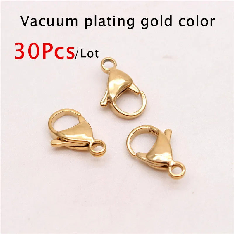 30-50Pcs 304 Stainless Steel Lobster Clasps Claw Clasps For Bracelet Necklace Chain Diy Jewelry Making Findings 9-15mm - Gold
