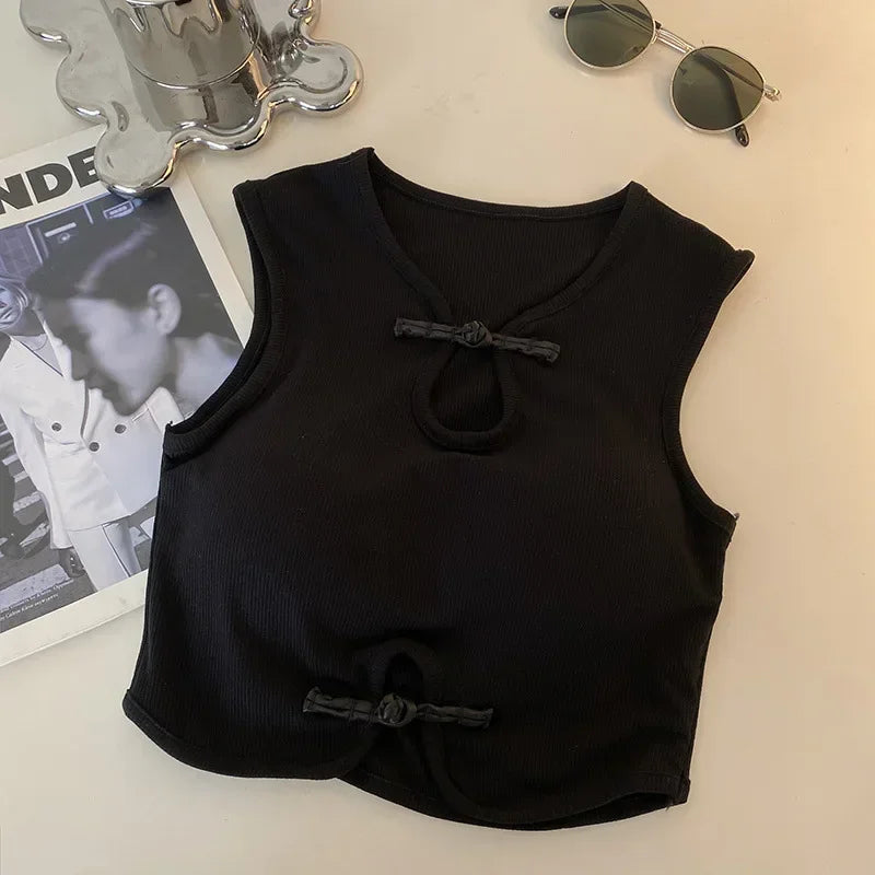 Vintage Hault Tanks Camis For Women Sleeveless Almighty Casual Button Femme Croset Crop Tops With Built in Bras Woman Camisol