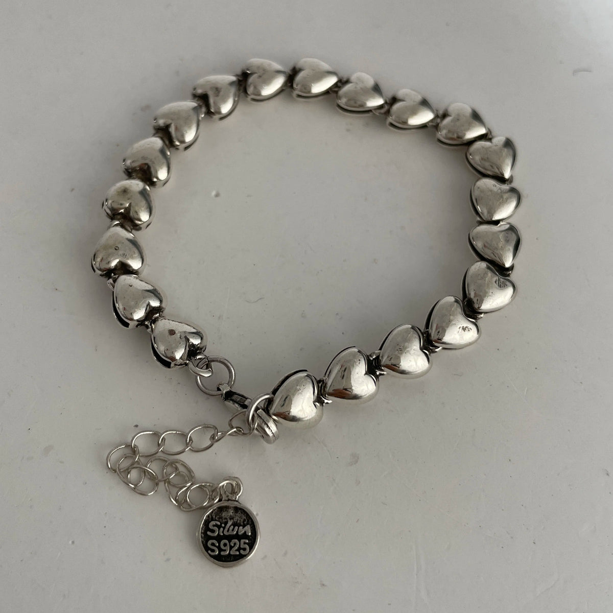 100% Solid 925 Sterling Silver Metal Bracelet for Women Vintage Handmade Simple Retro Heart Chain Bracelet Birthday Gift Part
