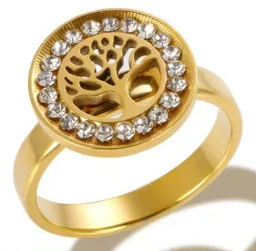 Crystal High End Non Tarnish Fashion Geometric Open Gold Plated Stainless Steel Rings for Women Wedding Ring Jewelry - A16 Go