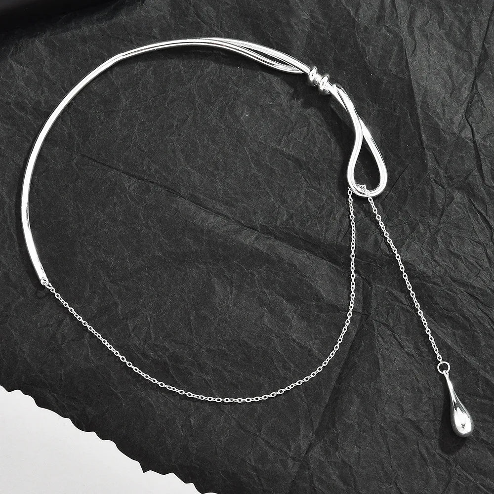 Lariat Y Necklace Choker Asymmetrical Knot Liquid Teardrop Pendant Minimalist Statement Collar Ornaments Jewelry Charms Set