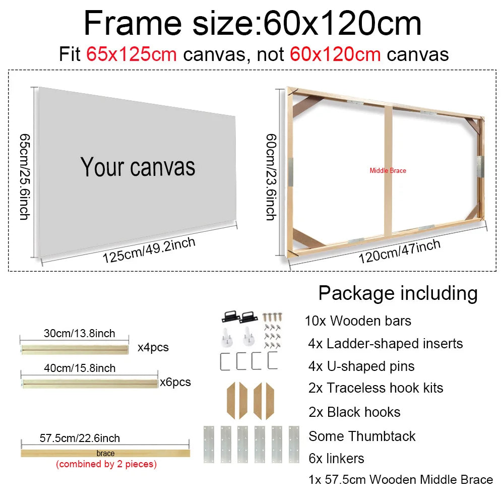Various Sizes Canvas Frame Wooden Frames Natural Wooden Photo Oil Painting Canvas Diamond Painting Frames Canvas Wood Wall Fr