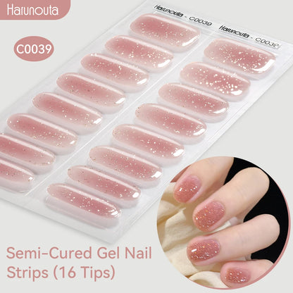 Gradient Auroras Semi Cured Gel Nail Strips Sparkly Shinning DIY Gel Polish Stickers for Nails Works with UV/LED Nail Lamps -