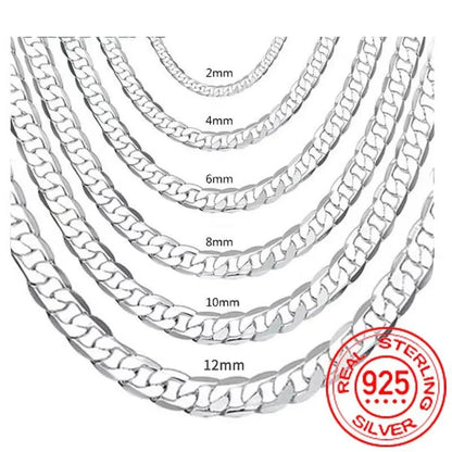Men's 925 Sterling Silver Necklace 2/4/6/8/10/12MM 40-75cm Face Chain Necklace Lobster Clasp Men Women Engagement Jewelry Gif