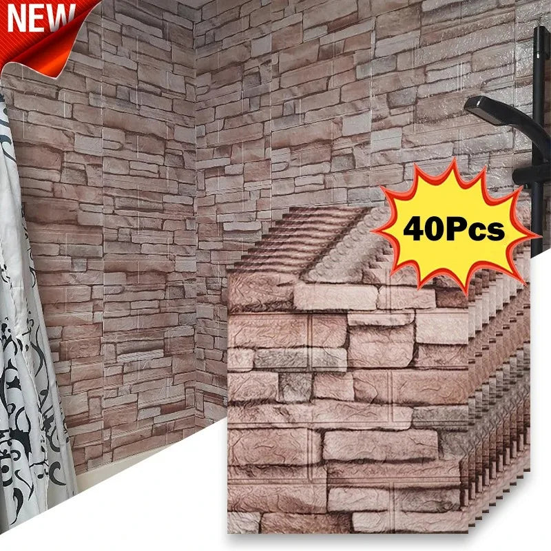 40Pcs 38.5X35cm Imitation Brick Wallpaper Self-adhesive Waterproof Moisture-proof Living Room Background Bedroom Wall Decorat