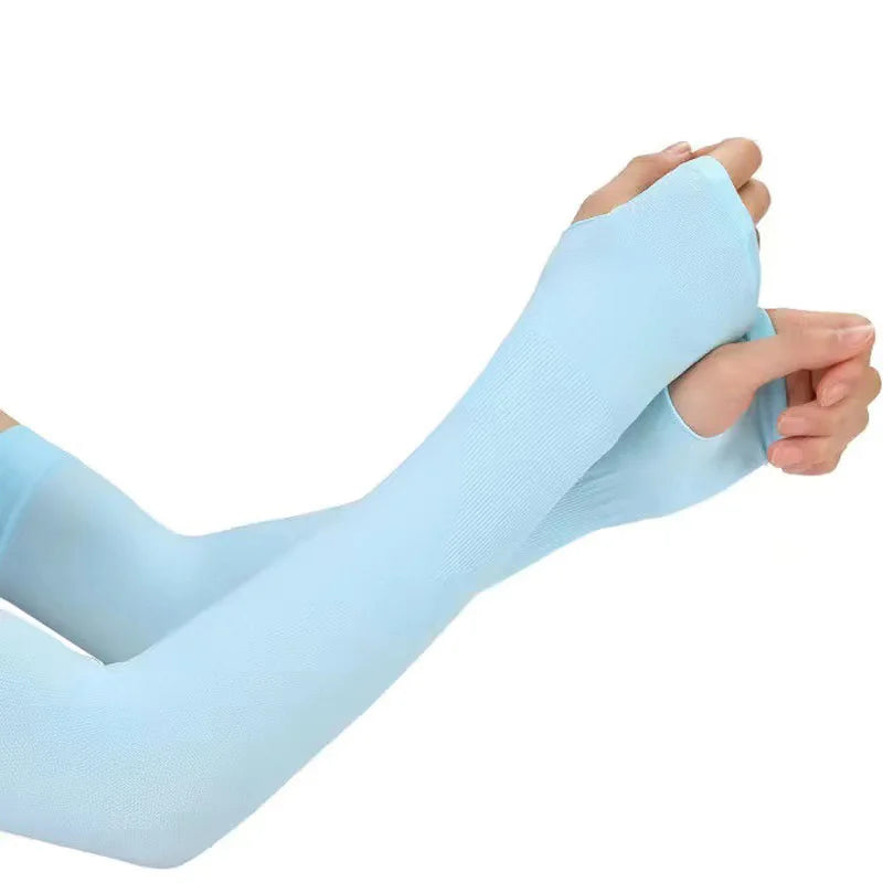 1 Pair Summer Long Ice Silk Arm Sleeves Sun UV Protection Hand Protector Cover Sunscreen Outdoor Elastic Half Finger Gloves S