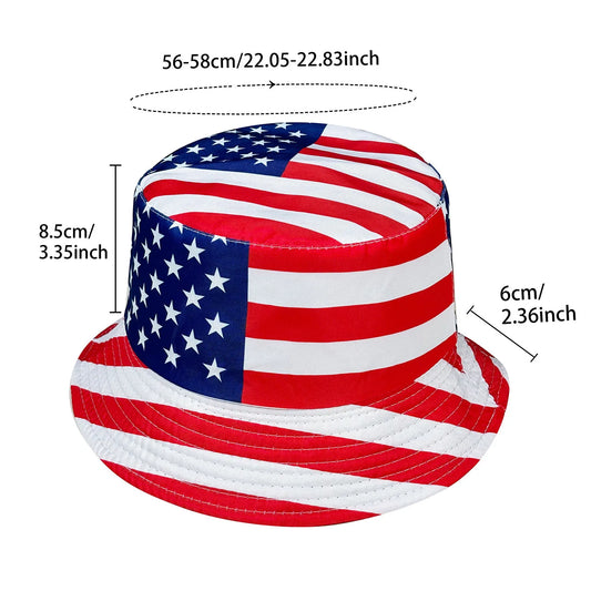 Patriotic American Flag Bucket Hat, Reversible, Casual Style, Foldable, Suitable for Independence Day and Everyday Use, Styli