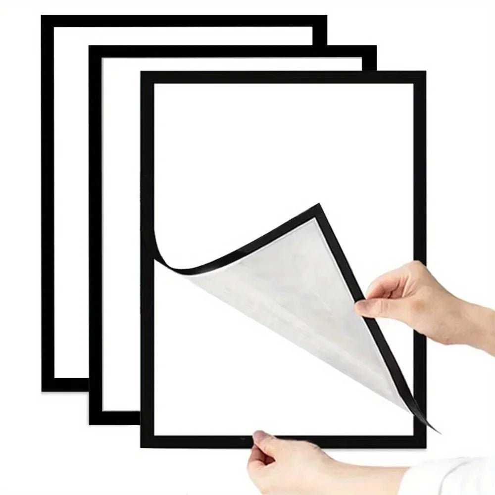 3pcs Magnetic Wall Frame, Self-Adhesive & Removable for Photos Notes, Black White Matte Minimalist Home Office Decor - black 