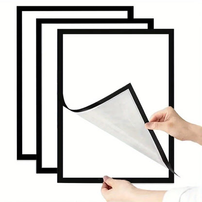 3pcs Magnetic Wall Frame, Self-Adhesive & Removable for Photos Notes, Black White Matte Minimalist Home Office Decor - black 