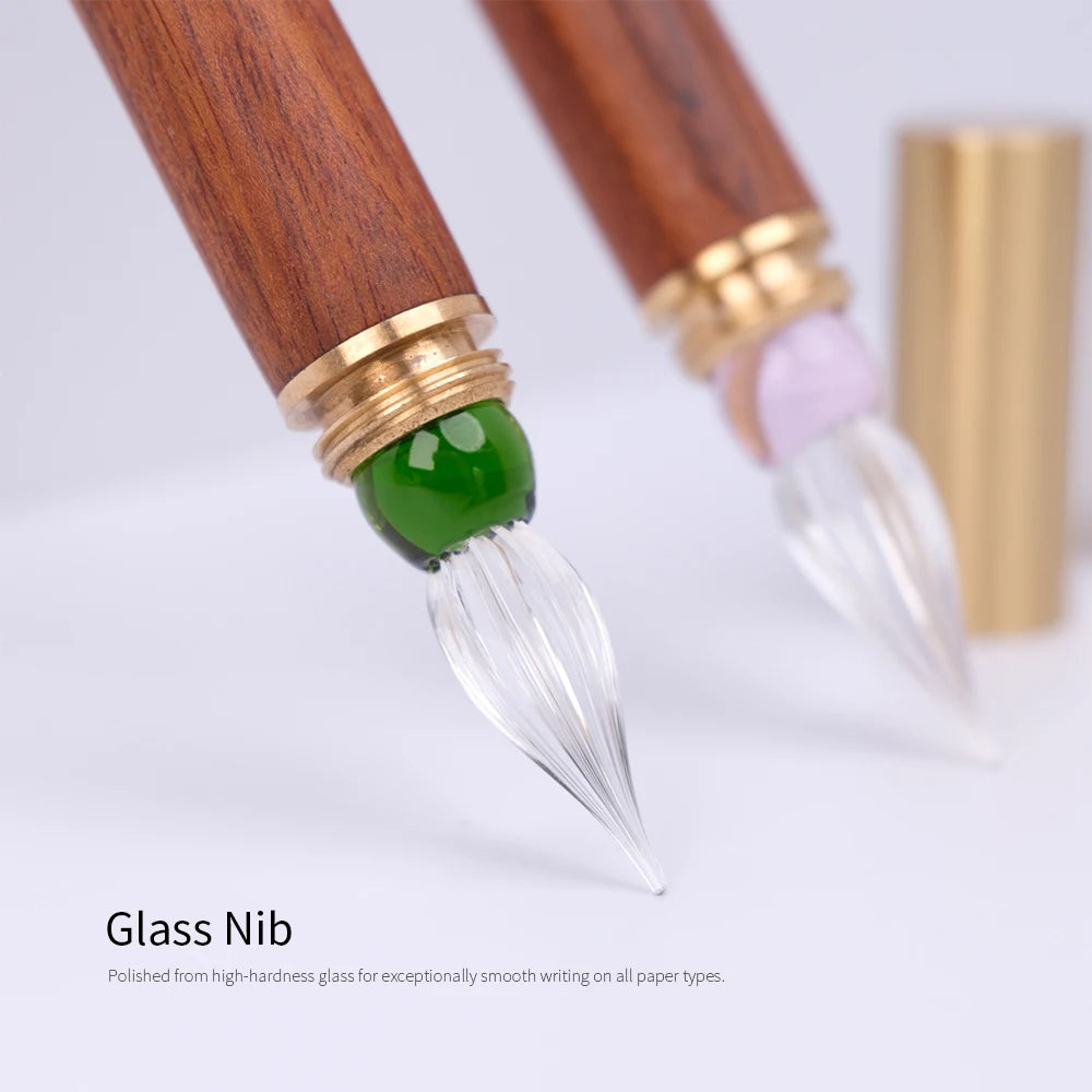SeamiArt 1pc Wood Handle Glass Dip Pen for Calligraphy Students Writing Stationery Gift Fountain Pen Stationery Supplies