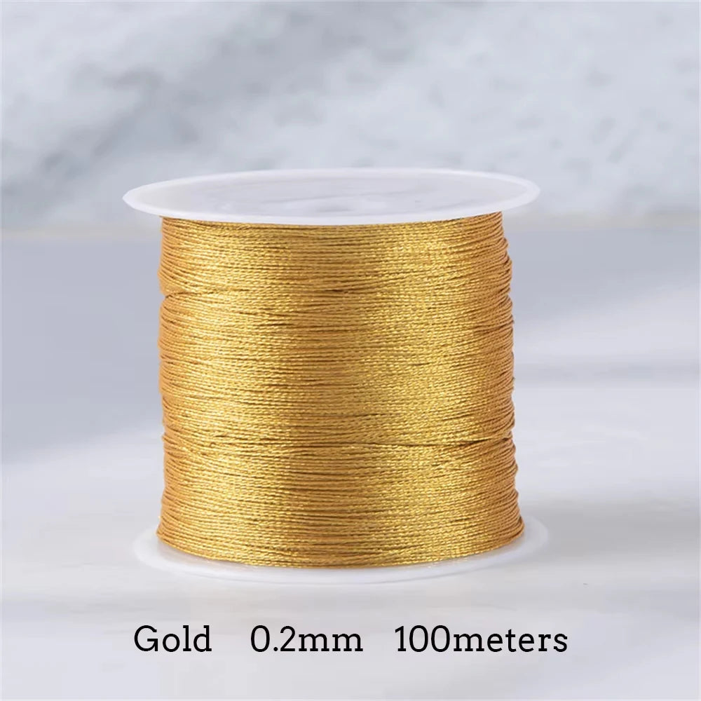 Gold/Silver Thread Macrame Cord Rope Bracelet Necklace Braided String For DIY Tassel Beading Shamballa String Supplies - 0.2m