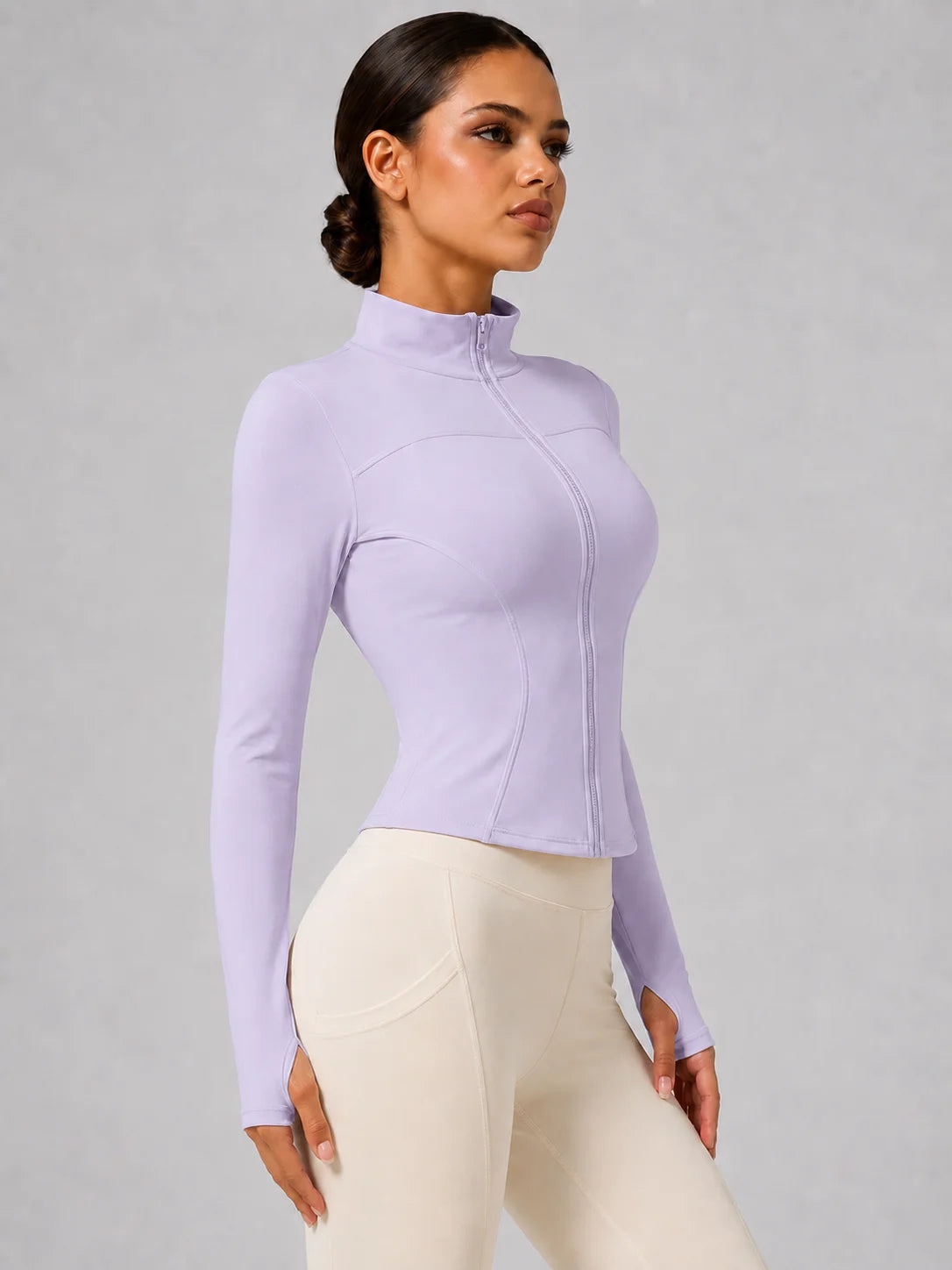 Women's Full-Zip Yoga Jacket, Slim Fit Long Sleeve Athletic Top with Thumb Holes, Lightweight Stretchy Workout Jacket for Run