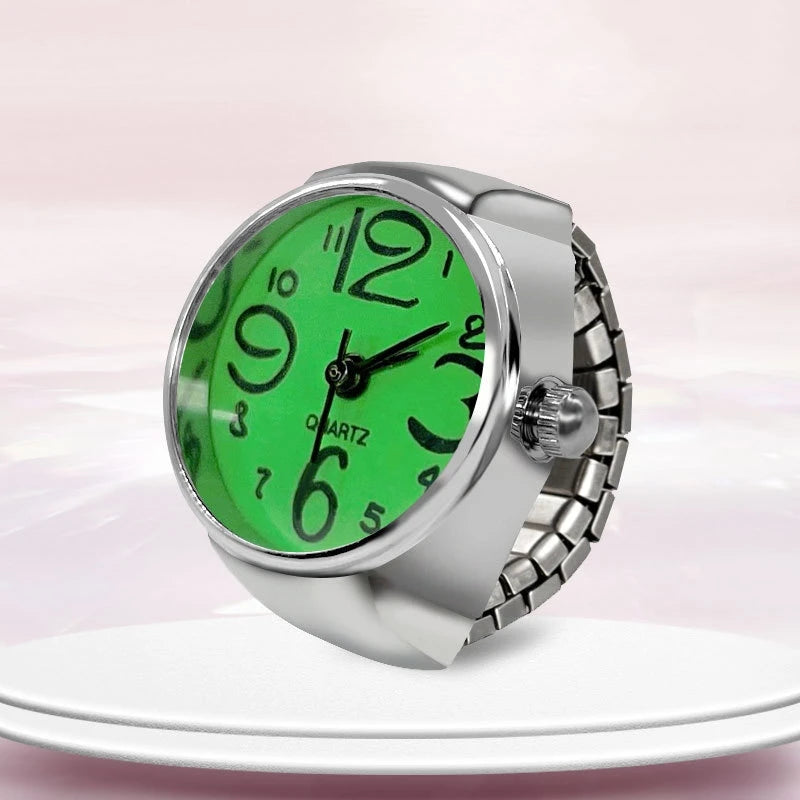 New Ring Watch Creative Circular Dial Alloy Shell Finger Couple Men And Women - green